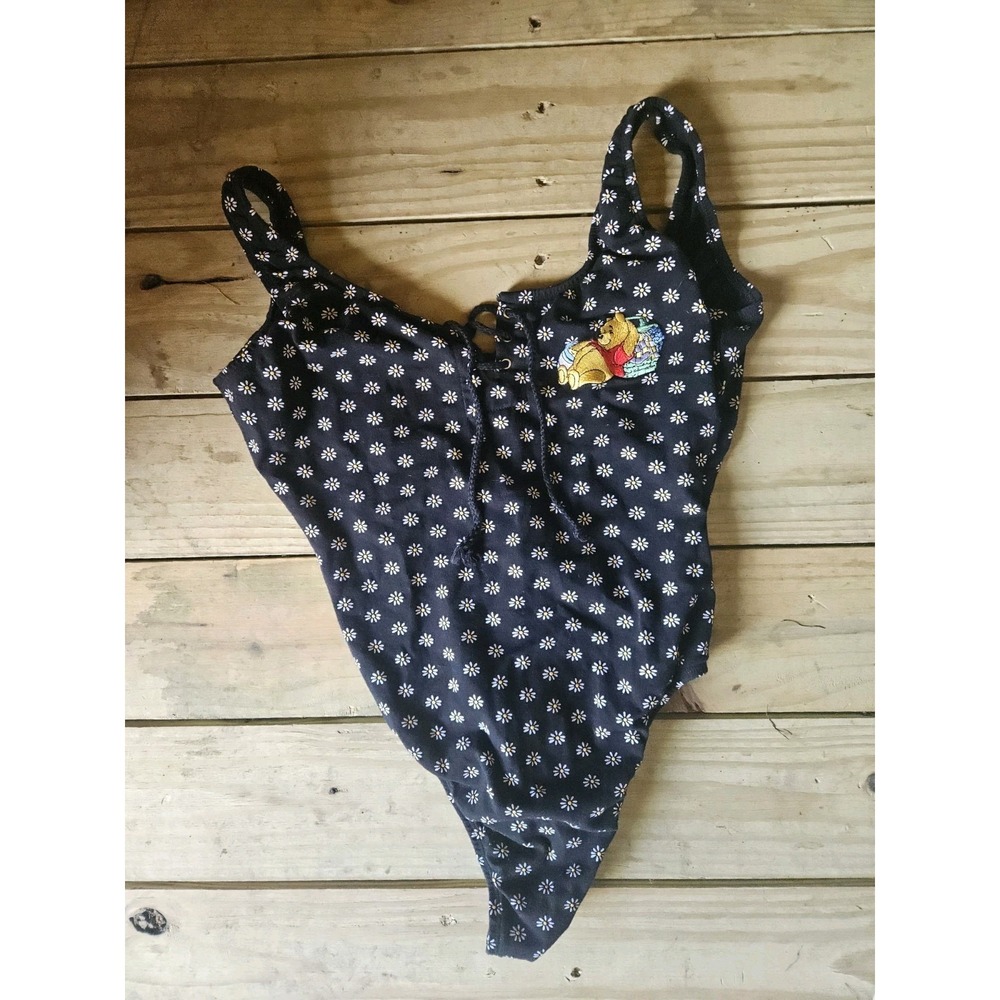 Disney Pooh Womens Swimsuit size 11/12 Daisy Polka Dot Print RARE VTG High Leg
